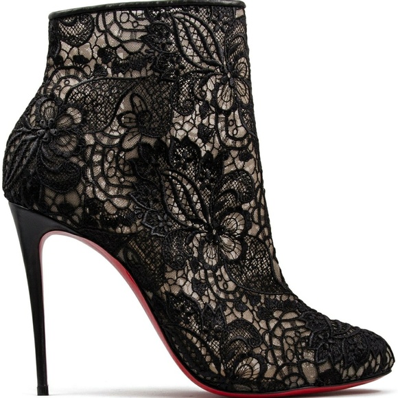 Christian Louboutin Black Lace Ankle Boots with Red Soles - Picture 2 of 3